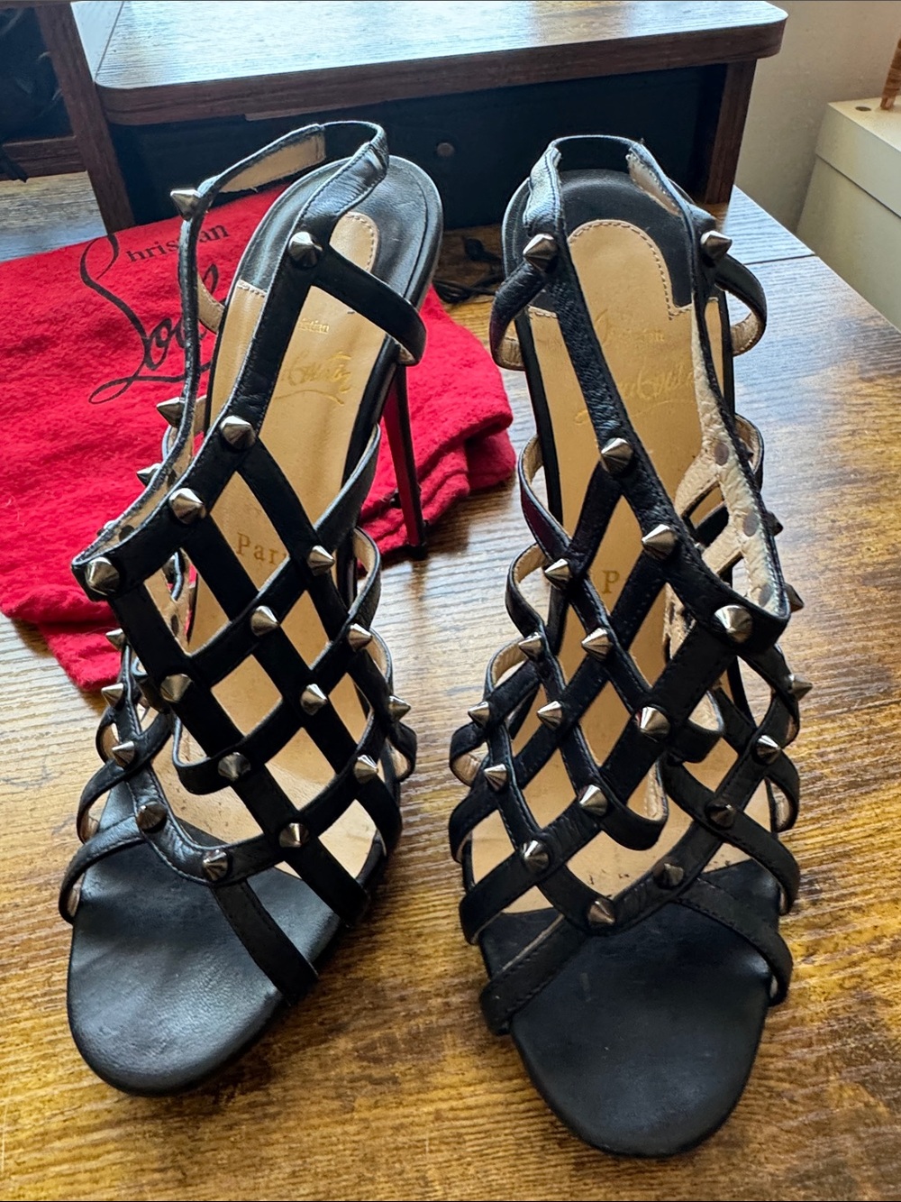 Christian Louboutin Black Studded Cage Stiletto Sandals - Picture 12 of 13